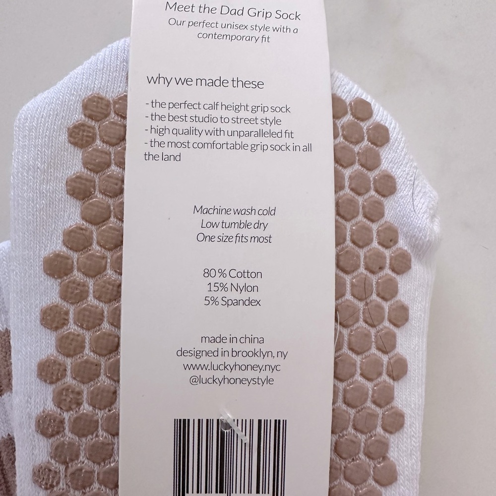 Lucky Honey The Dad Sock Tan Stripes one size fits all grip sock - Picture 7 of 7